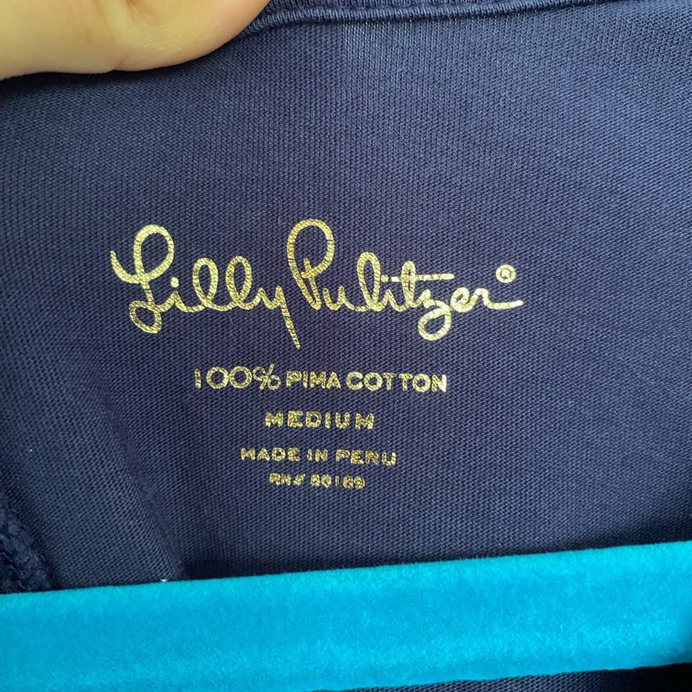 LILLY PULITZER Navy Brewster Embroidered Nautical T-shirt Dress Medium Cotton - Picture 8 of 11